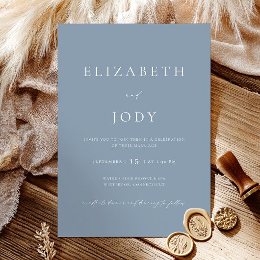 Invitation Dusty Blue Modern Minimalist Elegant Wedding 