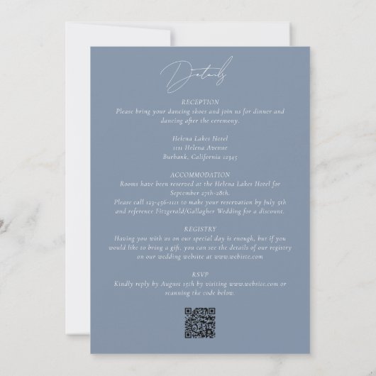 Invitation Dusty Blue Modern Photo QR Code Tout en un Mariage (Dos)