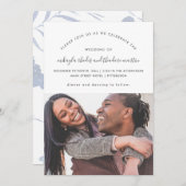 Invitation Dusty Blue Modern Script Mariage photo botanique (Devant / Derrière)