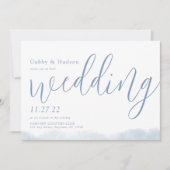 Invitation Dusty Blue Moderne Aquarelle Typographie Mariage (Devant)