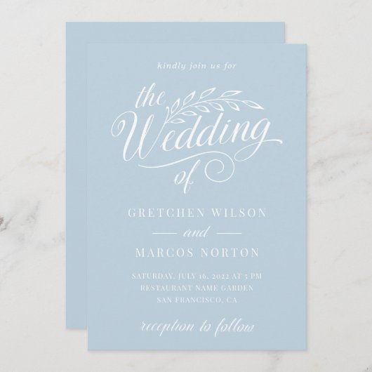 Invitation Dusty Blue Moderne Élégant Mariage de calligraphie (Devant / Derrière)