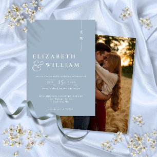 Invitation Dusty Blue Moderne Élégant Monogramme Mariage phot