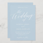 Invitation Dusty Blue Moderne Élégante Calligraphie Mariage I (Devant / Derrière)