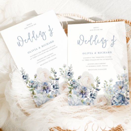Invitation Dusty Blue Moderne Floral Toutes saisons Mariage