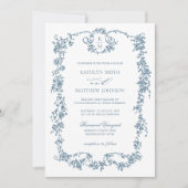Invitation Dusty Blue Monogram Elegant Vintage Frame Mariage (Devant)