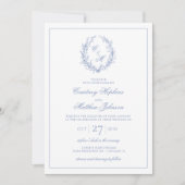 Invitation Dusty Blue Monogram Mariage de couronne botanique (Devant)