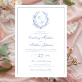 Invitation Dusty Blue Monogram Mariage de couronne botanique
