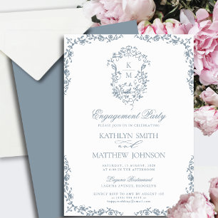Invitation Dusty Blue Monogram Vintage Crest