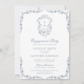 Invitation Dusty Blue Monogram Vintage Crest (Devant)