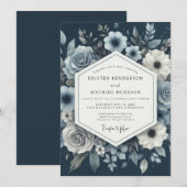 Invitation Dusty Blue Moody Bloom Wedding (Devant / Derrière)