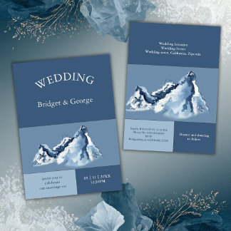 Invitation Dusty Blue Mountain Landscape Modern Wedding 