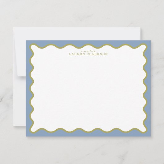 Invitation Dusty Blue & Mustard Wavy Border Note Card (Devant)