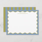 Invitation Dusty Blue & Mustard Wavy Border Note Card (Devant / Derrière)