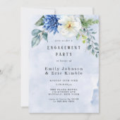 Invitation Dusty Blue Navy Aquarelle Floral Engagement Party (Devant)