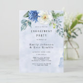 Invitation Dusty Blue Navy Aquarelle Floral Engagement Party (Debout devant)