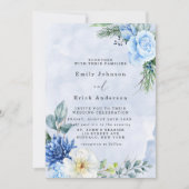 Invitation Dusty Blue Navy Aquarelle Peonies Mariage (Devant)