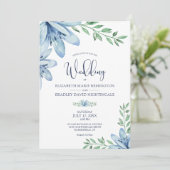 Invitation Dusty Blue & Navy Blue Blooms Mariage (Debout devant)