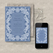 Invitation Dusty Blue Navy Botanical Floral Mariage