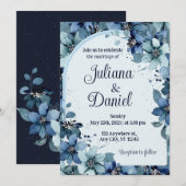 Invitation Dusty Blue Navy Champagne Ivory Floral Mariage (Devant / Derrière)