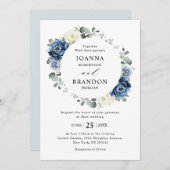 Invitation Dusty Blue Navy Champagne Ivory Floral Mariage (Devant / Derrière)