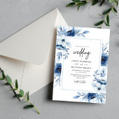 Invitation Dusty Blue Navy Champagne Ivory Floral Mariage