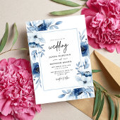 Invitation Dusty Blue Navy Champagne Ivory Floral Mariage
