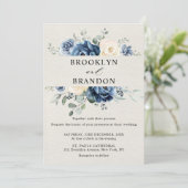 Invitation Dusty Blue Navy Champagne Ivory Floral Mariage Inv (Debout devant)
