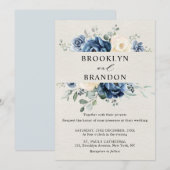 Invitation Dusty Blue Navy Champagne Ivory Floral Mariage Inv (Devant / Derrière)
