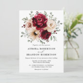Invitation Dusty Blue Navy Champagne Ivory Floral Mariage Inv (Debout devant)