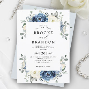 Invitation Dusty Blue Navy Champagne Ivory Floral Mariage Inv