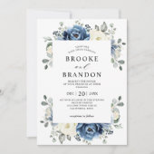Invitation Dusty Blue Navy Champagne Ivory Floral Mariage Inv (Devant)