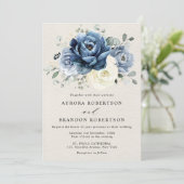 Invitation Dusty Blue Navy Champagne Ivory Floral Mariage Inv (Debout devant)