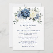 Invitation Dusty Blue Navy Champagne Ivory Floral Mariage Inv (Devant)