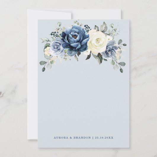 Invitation Dusty Blue Navy Champagne Ivory Floral Mariage Inv (Dos)