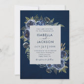 Invitation Dusty Blue Navy Champagne Mariage d'ivoire (Devant)