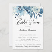 Invitation Dusty Blue Navy Fête des mariées florale (Devant)