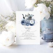 Invitation Dusty Blue Navy Fleurs Elégant thé à la Fête des m
