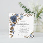 Invitation Dusty Blue Navy Floral Brown Foliage Mariage (Debout devant)