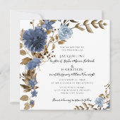 Invitation Dusty Blue Navy Floral Brown Foliage Mariage (Devant)