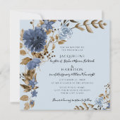 Invitation Dusty Blue Navy Floral Earth Tone Mariage (Devant)