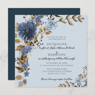 Invitation Dusty Blue Navy Floral Earth Tone Mariage