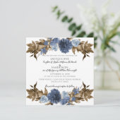 Invitation Dusty Blue Navy Floral Fall Brown Foliing Mariage (Debout devant)