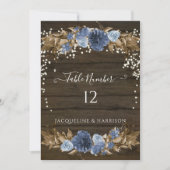 Invitation Dusty Blue Navy Floral Rustic Lights Numéro de tab (Devant)
