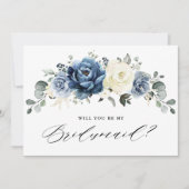 Invitation Dusty Blue Navy Green Serez-vous ma demoiselle d'h (Devant)