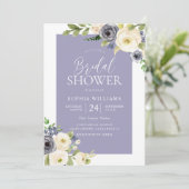 Invitation Dusty Blue Navy & White Floral Fête des mariées (Debout devant)