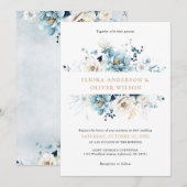 Invitation Dusty Blue Navy White Ivory Gold Floral Mariage (Devant / Derrière)