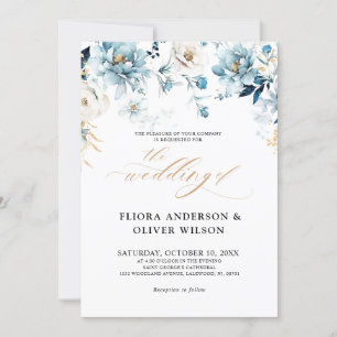 Invitation Dusty Blue Navy White Ivory Gold Floral Mariage da