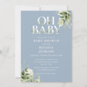 Invitation Dusty Blue Oh Baby Botanical Green Baby shower (Devant)