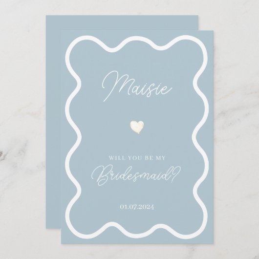 Invitation Dusty blue ondulé serez-vous ma proposition de ser (Devant / Derrière)