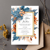 Invitation Dusty Blue Orange Terracotta Boho Elégant Mariage